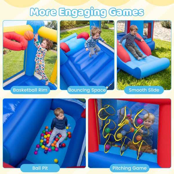 Inflatable Bounce House for Kids with Ocean Ball Football and Basketball for Birthday Party Carnival