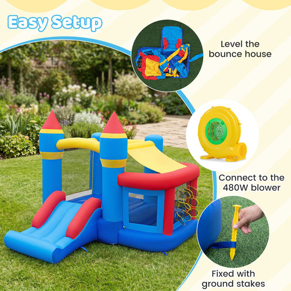 Inflatable Bounce House for Kids with Ocean Ball Football and Basketball for Birthday Party Carnival