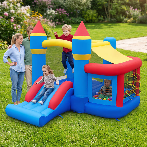 Inflatable Bounce House for Kids with Slide Ocean Ball and Pitching Game for Birthday Party Carnival