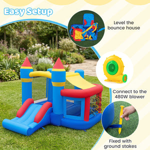 Inflatable Bounce House for Kids with Slide Ocean Ball and Pitching Game for Birthday Party Carnival