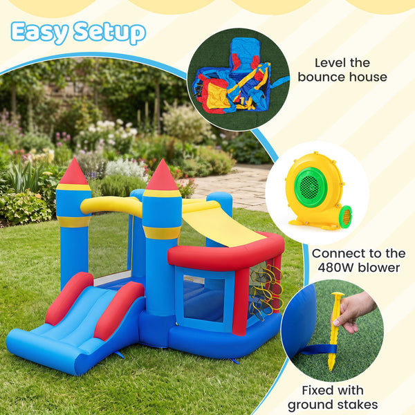 Inflatable Bounce House for Kids with Slide Ocean Ball and Pitching Game for Birthday Party Carnival