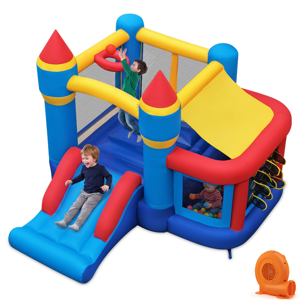 Inflatable Bounce House with Slide Ball Pit & Games and 550W Blower for Kids Party