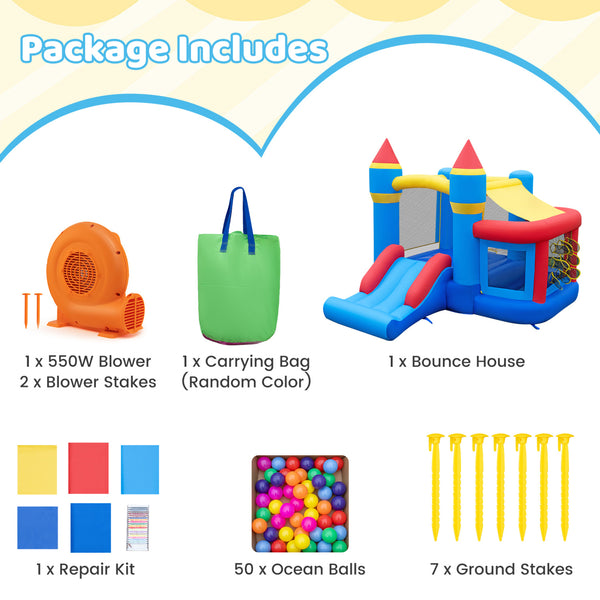 Inflatable Bounce House with Slide Ball Pit & Games and 550W Blower for Kids Party