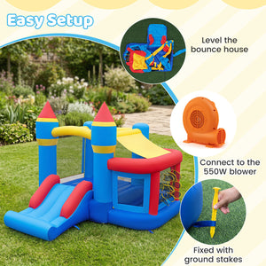Inflatable Bounce House with Slide Ball Pit & Games and 550W Blower for Kids Party