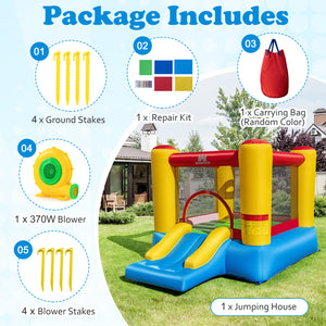 Inflatable Bounce House with Basketball Rim and 370W Blower