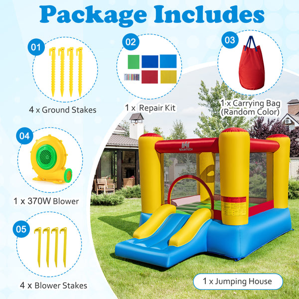 Inflatable Bounce House with Basketball Rim and 370W Blower