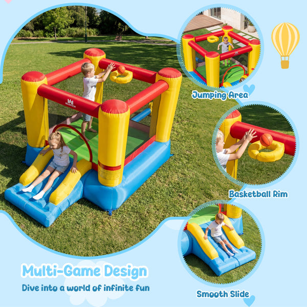 Inflatable Bounce House with Basketball Rim and 370W Blower