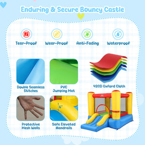 Inflatable Bounce House with Basketball Rim and 370W Blower