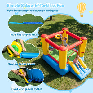 Inflatable Bounce House with Basketball Rim and 370W Blower