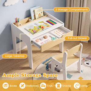 Wooden Kids Desk and Chair Set for Reading Drawing Playing
