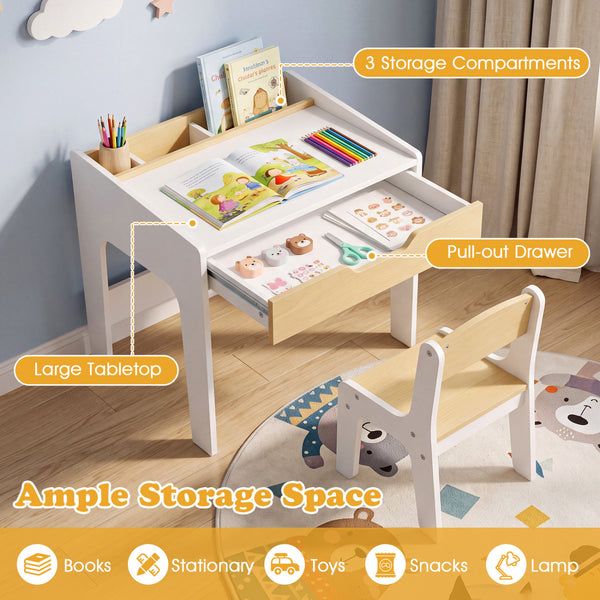 Wooden Kids Desk and Chair Set for Reading Drawing Playing