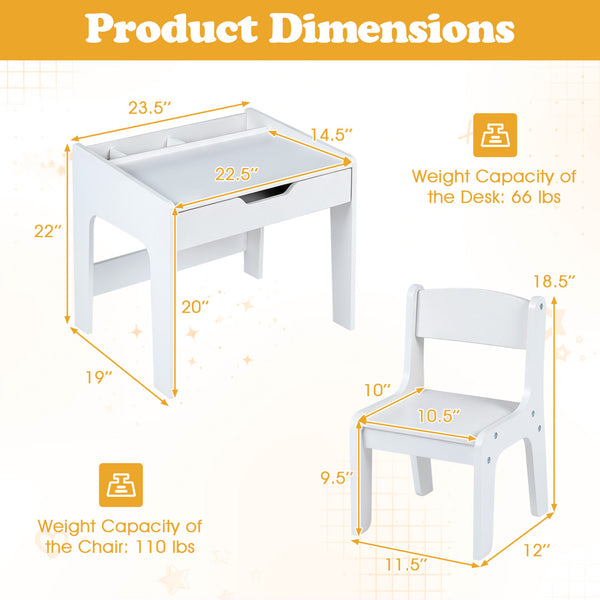 Wooden Kids Desk and Chair Set for Reading Drawing Playing