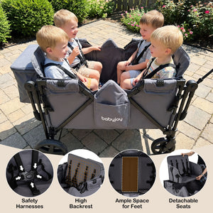 Foldable 4-Seater Push-Pull Wagon Stroller with Adjustable Canopy and Handles