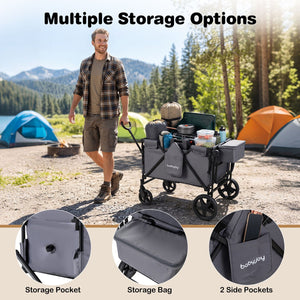 Foldable 4-Seater Push-Pull Wagon Stroller with Adjustable Canopy and Handles