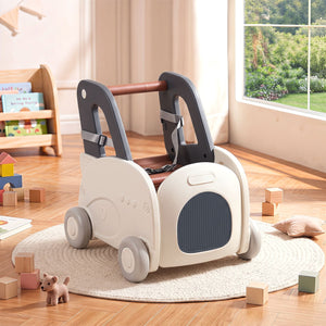 4-in-1 Baby Car Shape Toddler Toy Box with Wheels and Tip-up Seat