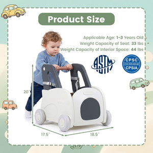 4-in-1 Baby Car Shape Toddler Toy Box with Wheels and Tip-up Seat