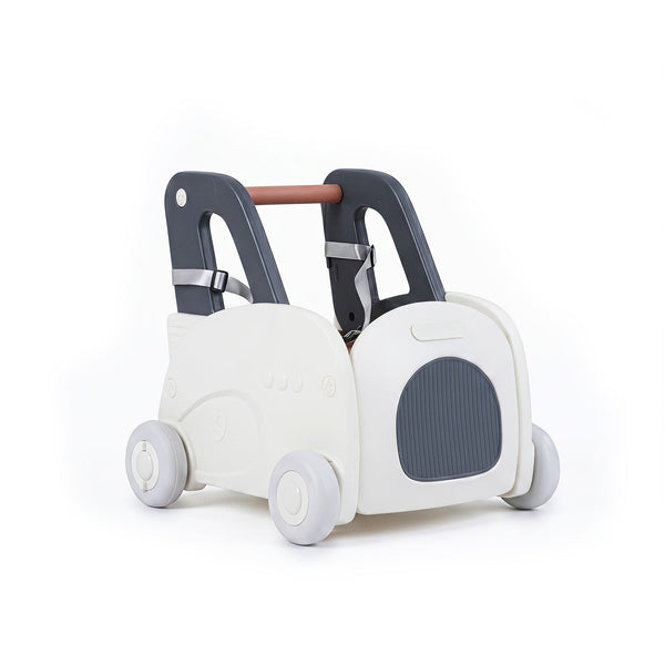 4-in-1 Baby Car Shape Toddler Toy Box with Wheels and Tip-up Seat