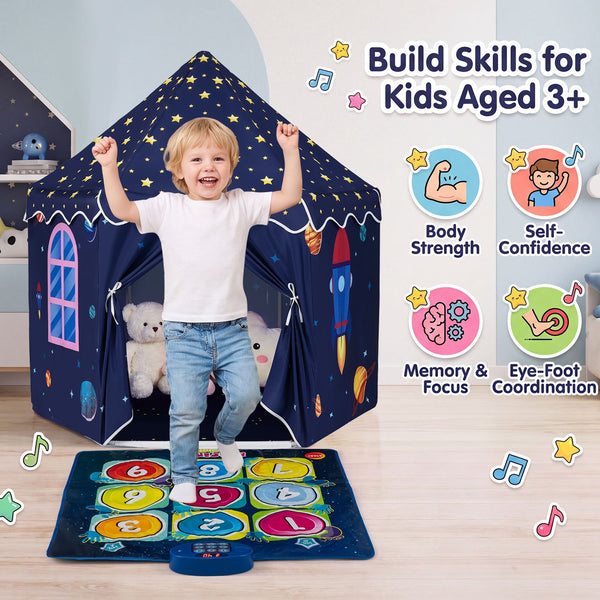 Indoor Outdoor Play Tent with Dancing Mat Light Up Gift for Toddlers Ages 3-12