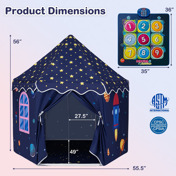 Indoor Outdoor Play Tent with Dancing Mat Light Up Gift for Toddlers Ages 3-12