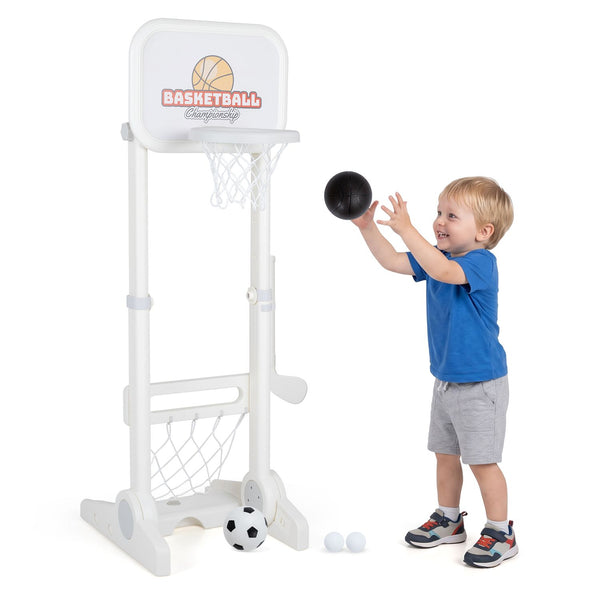Toddler Sports Set with 3 in 1 Basketball Hoop and Soccer Goal for Outdoor Play