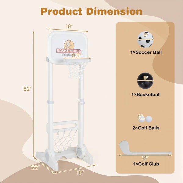 Toddler Sports Set with 3 in 1 Basketball Hoop and Soccer Goal for Outdoor Play
