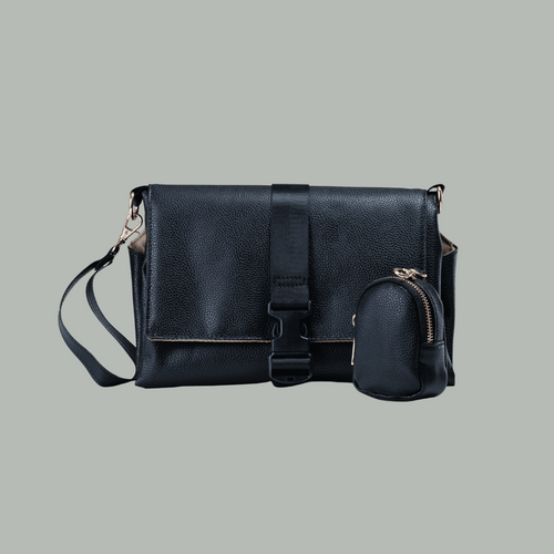 Leather Changing Bag - Everyday Changing Clutch (Black)