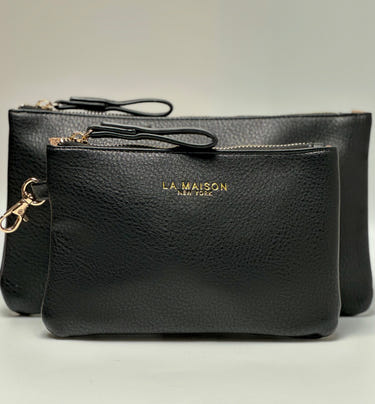 Leather Pouch Set - Clip-on Pouch Gift set ( Black )