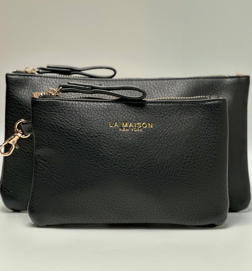 Leather Pouch Set - Clip-on Pouch Gift set ( Black )