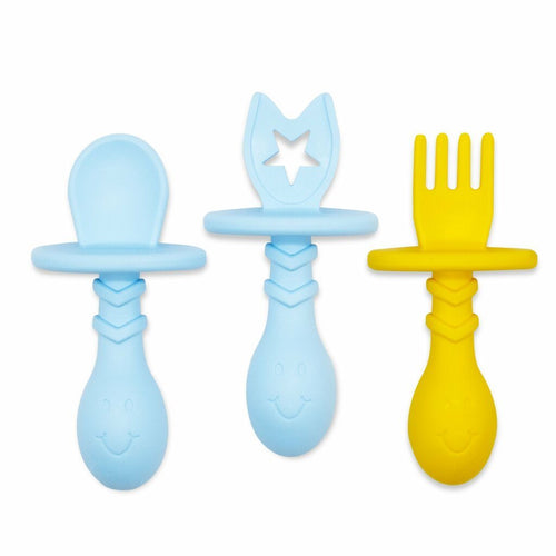 3-piece Eggware utensils and teethers set for babies, designed for safe and fun feeding experiences.
