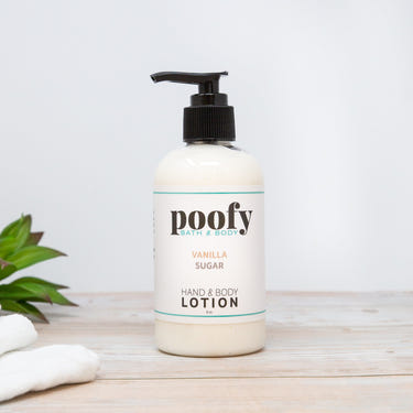 Vanilla Sugar Hand & Body Lotion in a sleek bottle, perfect for nourishing and hydrating baby’s delicate skin.
