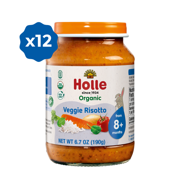 Holle Organic Baby Food Jar - Veggie Risotto, 12 jars of nutritious baby food for healthy meals.