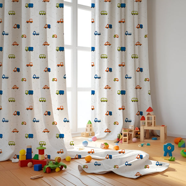 Vehicles Themed Baby Room Curtain