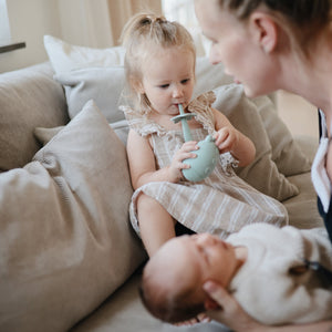 "Star Training Toothbrush for babies, angled view showcasing its soft bristles and ergonomic design for easy grip."