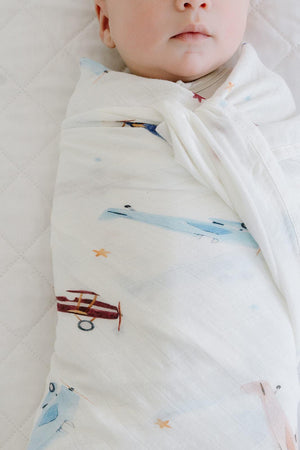 Vintage Airplane Muslin Swaddle Blanket