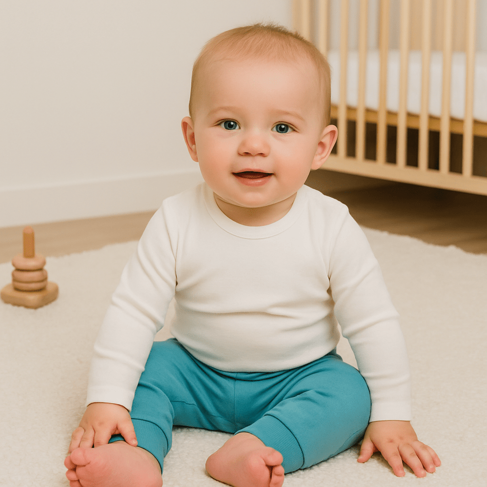 Vintage aqua cuffed pants for babies, stylish and comfortable for everyday wear.