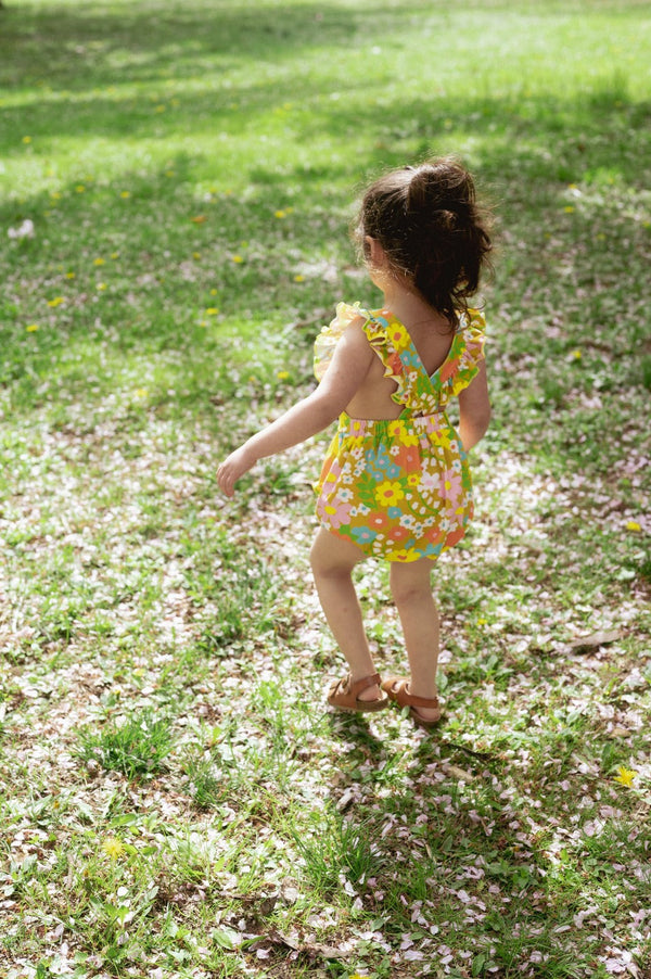 Sixties Summer Floral Pinafore Romper for Baby and Toddler Girl