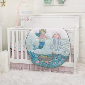 NoJo Sugar Reef Mermaid Pink, Aqua, Gray Super Soft Sherpa Baby Blanket