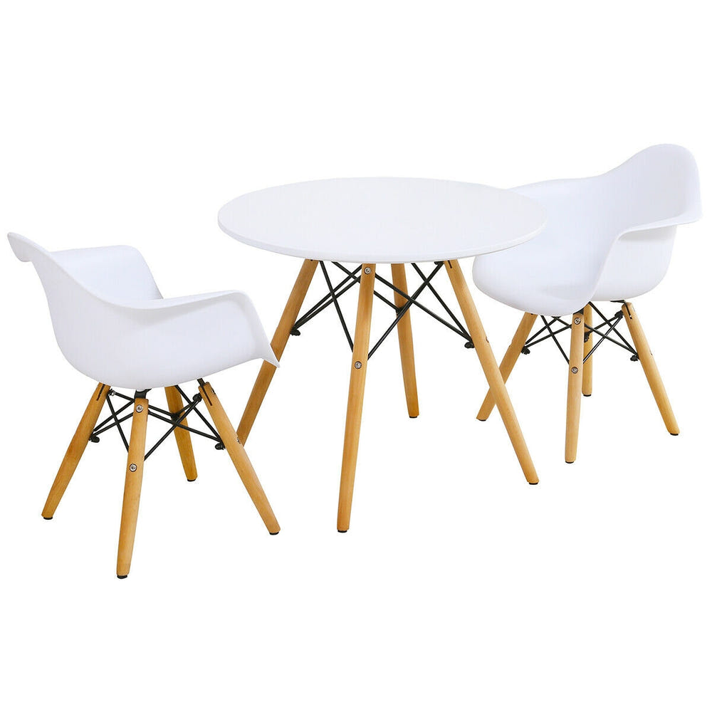 Modern 3-piece round table and chair set for kids, perfect for playtime and learning in style.