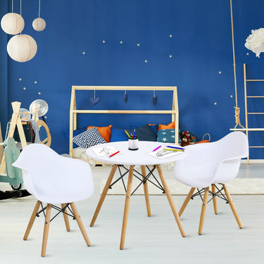 Modern 3-piece round table and chair set for kids, perfect for playtime and learning in style.