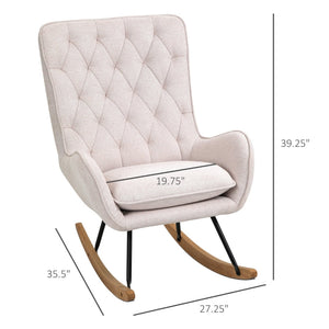 HOMCOM Mid-Century Fabric Nursery Rocker in Cream White