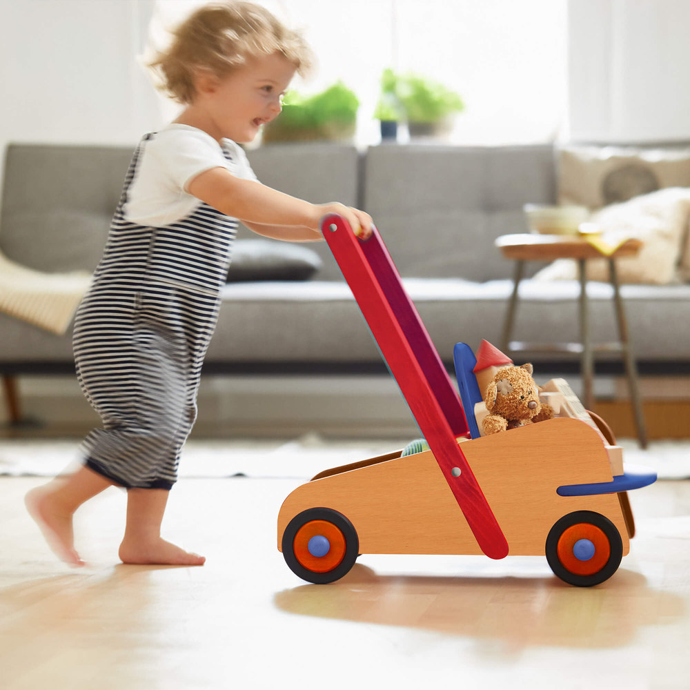 Colorful Walker Wagon Push Toy for babies, perfect for encouraging walking and play.