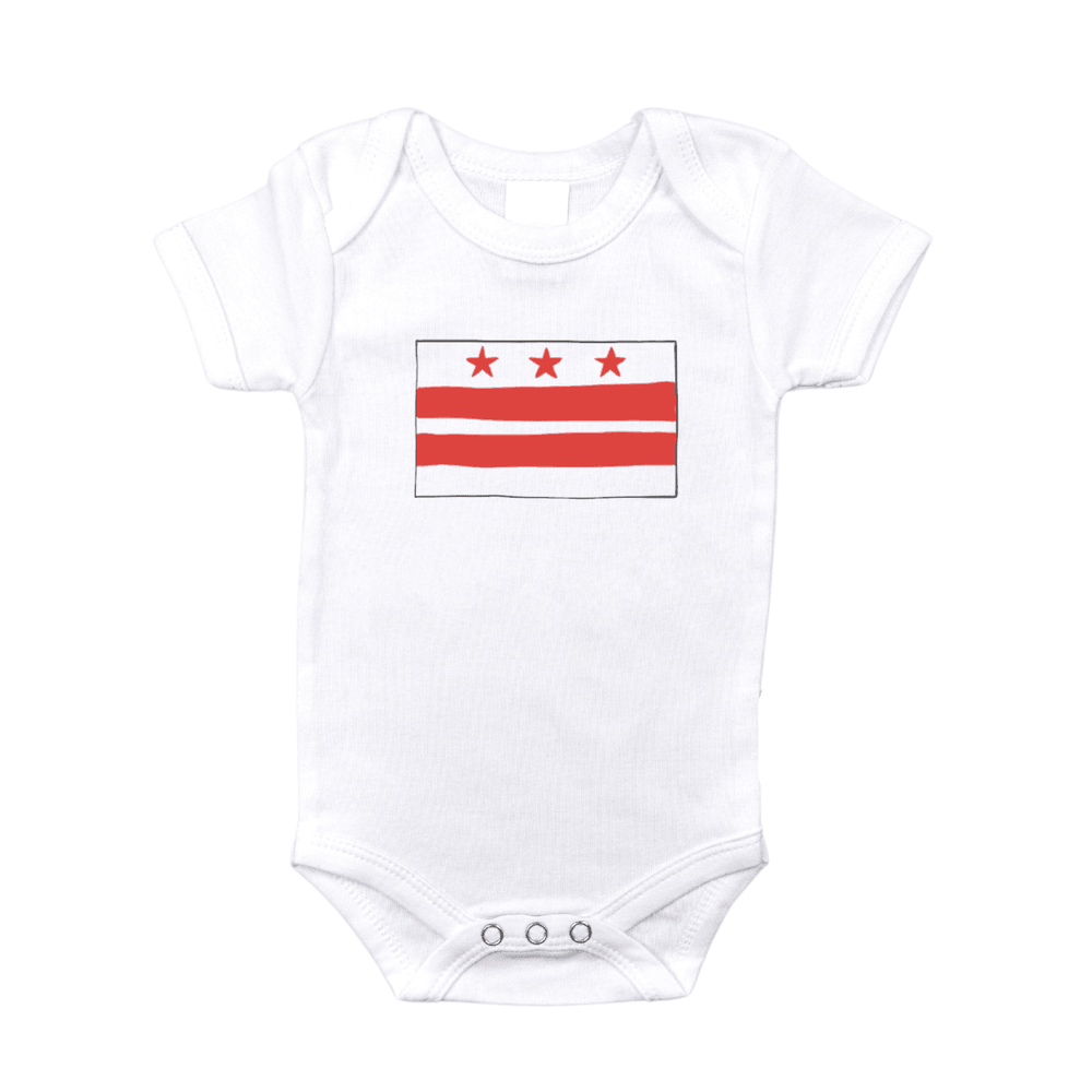 Washington D.C. flag baby onesie in short sleeve, perfect for little patriots.