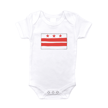 Washington D.C. flag baby onesie in short sleeve, perfect for little patriots.