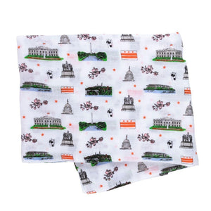 Gift Set: Washington D.C. Baby Muslin Swaddle Blanket and Burp Cloth/Bib Combo Baby Shower Essential for Newborn