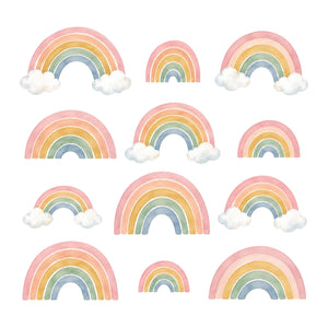 Watercolor Rainbow Wall Decals, Set of 12 - product only on white background
