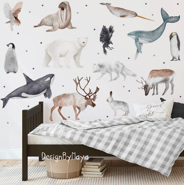 Arctic Animal Friends fabric nursery wall art decals for a charming baby room decor.