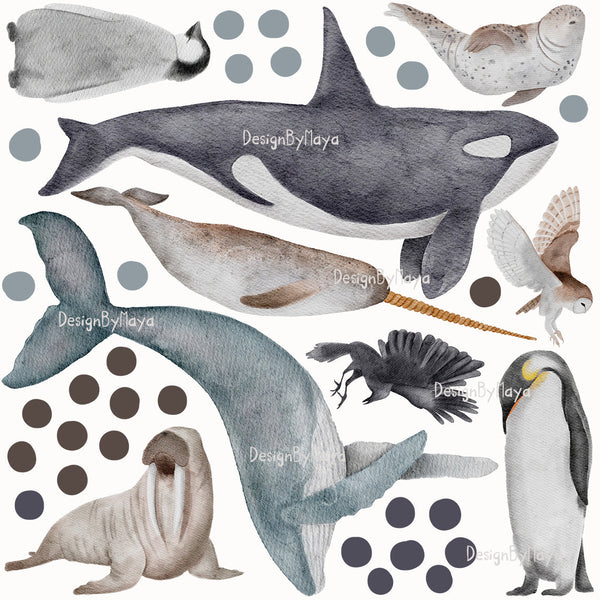 Arctic Animal Friends - Fabric Nursery Wall Art Decals