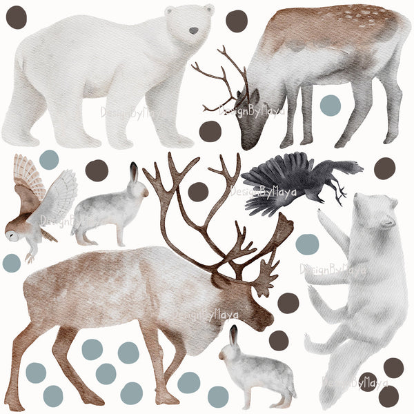 DesignByMaya Arctic Animal Friends Fabric Nursery Wall Decals 24 x 24