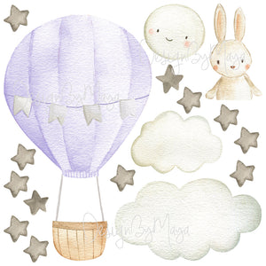 Baby animal inside Hot Air Balloon - Fabric Nursery Wall Art Decals