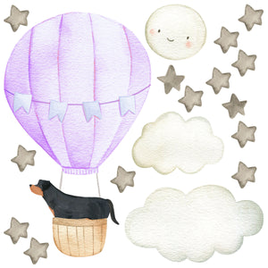 Baby animal inside Hot Air Balloon - Fabric Nursery Wall Art Decals
